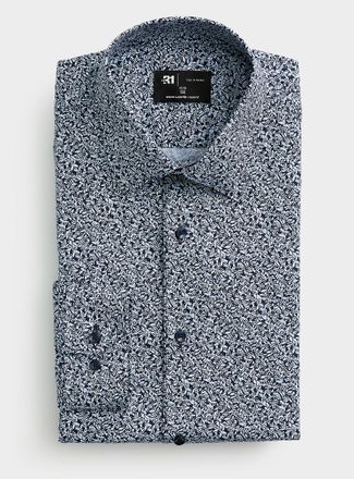 Le 31 Mens Blue mini-flower shirt Slim fit