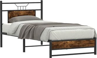 vidaXL Bed Frame without Mattress Smoked Oak 75x190 cm Small Single Engineered Wood Vidaxl