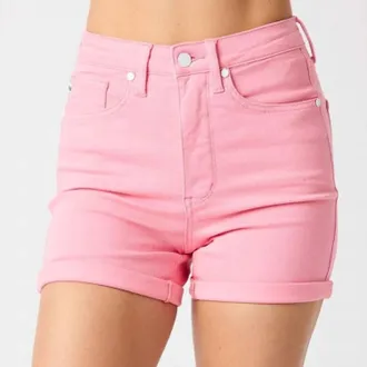 Judy Blue Tummy Control Cuffed Shorts In Pink