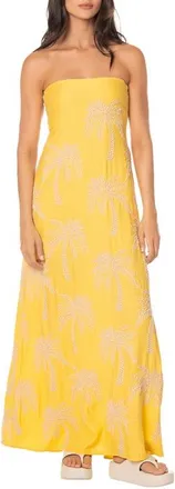 Maaji Palm Poetry Strapless Maxi Cover-Up Dress in Light/pastel Yellow at Nordstrom, Size Medium