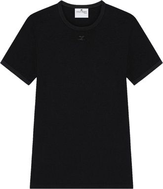 Courr&egrave;ges Black Crew Neck Embroidered Logo Polo