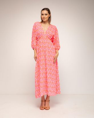 Tantra Geprinte jurk met elastische taille, V-hals en V-rug en vetersluiting