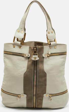 Jimmy Choo London Two Tone Grey Leather And Suede Large Mona Tote