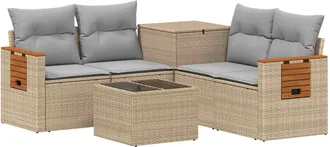 vidaXL Juego De Sof&aacute; 6 Uds. Beige Y Gris Claro Rat&aacute;n Sint&eacute;tico Y Acero Vidaxl