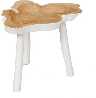 Bazar Bizar Mesa auxiliar de madera de teca marr&oacute;n y blanco 45x45x40cm