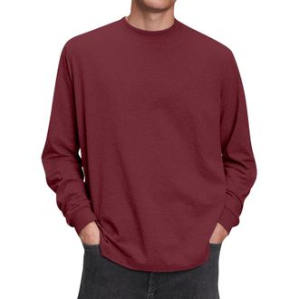 Generic Long Sleeve T Shirt Mens Cotton Loose Fit Plain Crew Neck Tshirt Breathable Cool Workout Running Basic Pullover Tee Clothes, Red, XXL