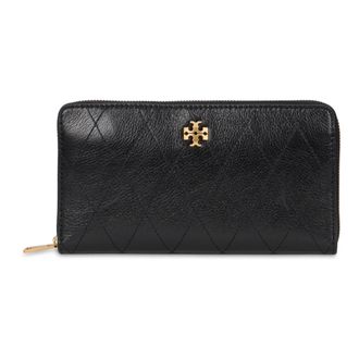 Tory Burch Accessoires, Dames, Zwart, ONE Size, Leer, Charlie Quilted Zip Continental Portemonnee
