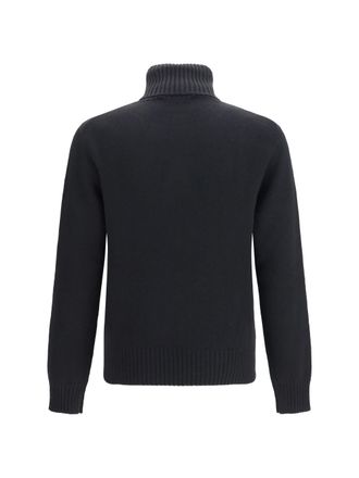 Ami Embroidered Logo Merino Wool & Cashmere Sweater - Black