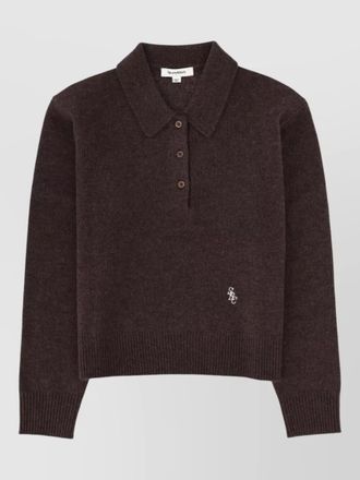Sporty & Rich cashmere polo knit shirt ribbed cuffs