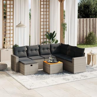 vidaXL Vidaxl - Set De Sof&aacute;s De Jard&iacute;n 8 Pzas Y Cojines Rat&aacute;n Sint&eacute;tico Gris