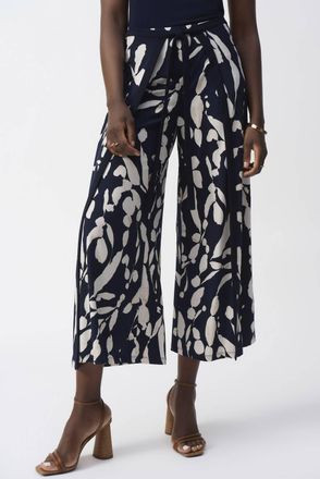 Joseph Ribkoff Floral High-Waisted Trousers In Midnight Blue/beige