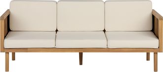 Beliani Beliani - Sof&aacute; 3 Plazas De Madera De Acacia Clara Beige Claro Cojines Reposabrazos Baratti