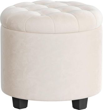 Songmics Puff de almacenamiento de terciopelo con patas de color blanco