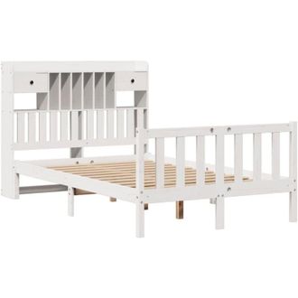 vidaXL Bookcase Bed without Mattress White 135x190 cm Double Solid Wood Pine vidaXL