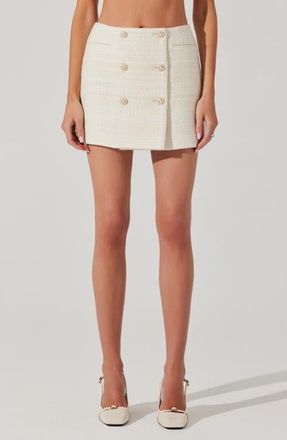 ASTR the Label Rosario Wool Blend Tweed Wrap Miniskirt in Cream at Nordstrom, Size Large