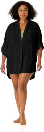 Anne Cole Womens Plus Live In Color Button Down Shirt Swimsuit Cover Up in Black at Nordstrom, Size 20W