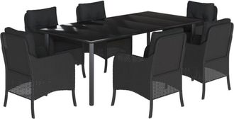 vidaXL Set De Comedor De Jard&iacute;n 7 Pzas Y Cojines Rat&aacute;n Sint&eacute;tico Negro Vidaxl