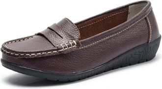 Generic Womens Comfortable Casual Loafers, Classic Penny Loafers for Women Leather Moccasin Shoes for Business Work (Coffee,7.5)