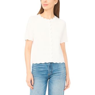 CeCe by Cynthia Steffe Scallop Edge Short Sleeve Cardigan in Antique White at Nordstrom, Size Xx-Small