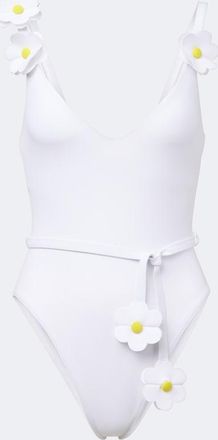 Karla Colletto Juliet belted floral-appliqu&eacute; swimsuit