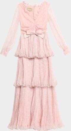 Valentino Garavani Polka-Dot Chiffon Tiered Ruffle Gown
