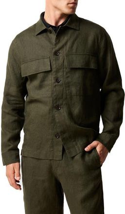 Rodd & Gunn Resort Linen Overshirt in Dark Olive at Nordstrom, Size Xxx-Large