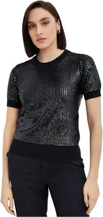 P.A.R.O.S.H. Pailletversierde Navy Gebreide Top - Dames - Blouses - Blauw - S - Katoen - Overhemden