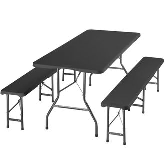 TecTake Set mesa y bancos camping, polietileno y acero, 180x70x74cm, antracita