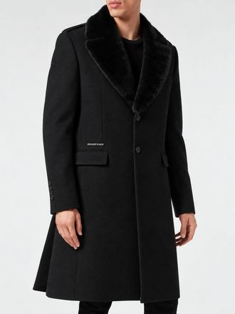 Philipp Plein Single-Breasted Wool-Blend Coat with Fur Collar