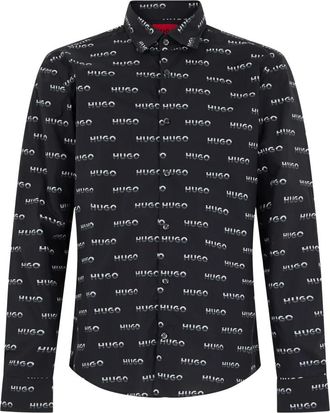 HUGO BOSS Ermo Shirt - Heren - Casual Overhemden - Zwart - M - Katoen - Overhemden