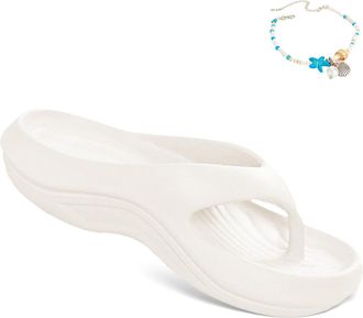 Generic Pillow Arch Support Flip Flops for Women, Arch Support Sandals Recovery Flipflops Orthopedic Slides, Soft Comfort Lightweight (36-37,White)