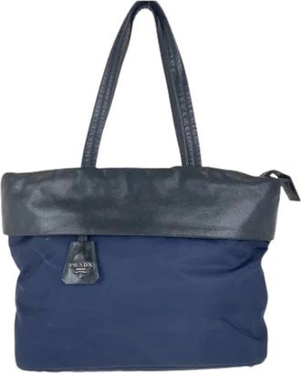 Prada Pre-owned Tote Bags, female, Blue, Size: ONE SIZE Pre-owned Nylon Tote Bag