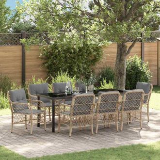 vidaXL Conjunto De Comedor De Jard&iacute;n Con Coj&iacute;n 9 Pcs Beige Polirat&aacute;n Vidaxl