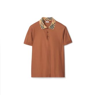 Burberry Check Collar Cotton Polo Shirt, Size: XXXL