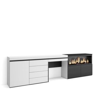 Skraut Home Tocador efecto madera blanco 284x35x75cm chimenea efecto fuego