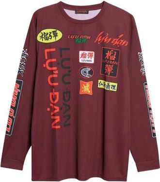 LU&rsquo;U DAN Oversize Long Sleeve Graphic T-Shirt in Dried Blood Motocross at Nordstrom, Size X-Large