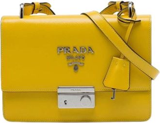 Prada Pre-owned Saffiano Crossbody Bag - Dames - Pre-owned - Geel - Maat: ONE Size Leer