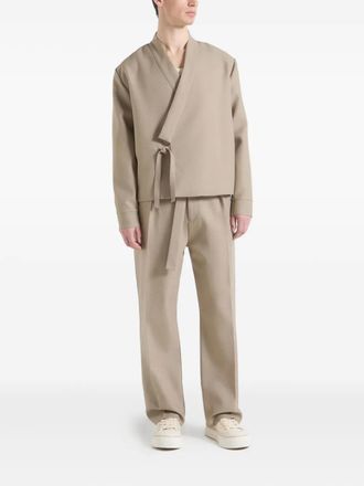 Mani&egrave;re De Voir Robin textured-kimono wrap jacket - Neutrals