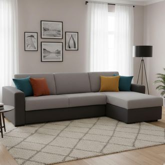Dmora Sofa Cama Dabakar, Sof&aacute; De Esquina, 100% Made In Italy, Sof&aacute; Con Apertura Giratoria, Con Contenedor Reversible Peninsula, Con Reposabrazos Est&aacute;ndar, C