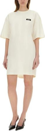 Msgm Open Back Cotton Poplin Dress - Dames - Korte kleedjes - Beige - M - Katoen - Kleedjes