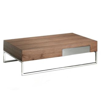 Angel Cerd&aacute; Walnut Veneer Rectangular Coffee Table with Chrome in Brown