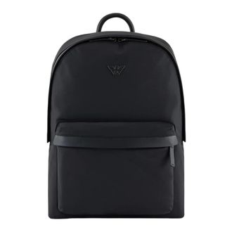 Emporio Armani Backpacks, male, Black, Size: ONE SIZE Black Nylon Bag with Leather Details