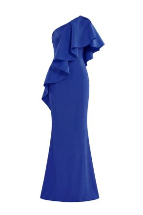 Saiid Kobeisy Yellow Pear Ruffled One-Shoulder Scuba Long Dress