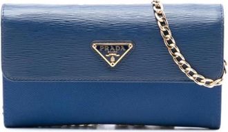 Prada Pre-owned Clutches, female, Blue, Size: ONE SIZE Pre-owned Wallet on Chain