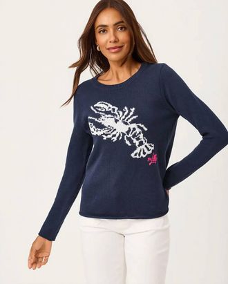 Lilly Pulitzer Kellyn Crewneck Sweater In Low Tide Navy Nautical Lobster Jacquard