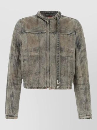 Diesel cropped jacket long sleeves stand collar distressed