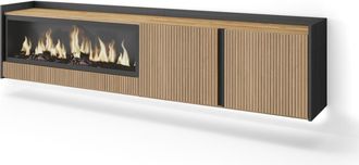 Skraut Home Skraut Home - Mueble Tv, Televisi&oacute;n, Muebles De Sal&oacute;n, Almacenaje, 212x35x50cm, Para Tv Hasta 80, Chimenea El&eacute;ctrica Xxl, Colgado, Suspendido, Led, Es