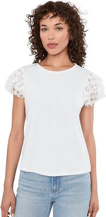 Vince Camuto Crew Neck Blouse W Ruffle Sleeves Womens Clothing Ultra White : 2XL, Polyester/Spandex
