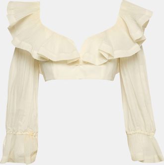 Zimmermann White Crepe Ruffled The Lovestruck Crop Top