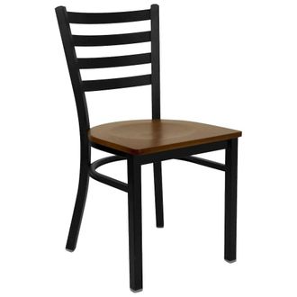 Flash Furniture Black Ladder Back Metal Restaurant Chair - Cherry Wood Seat